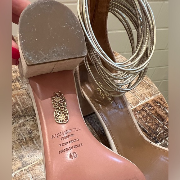 Aquazurra Spin Me Around Nude Suede Sandals with Ankle Straps - Picture 4 of 4